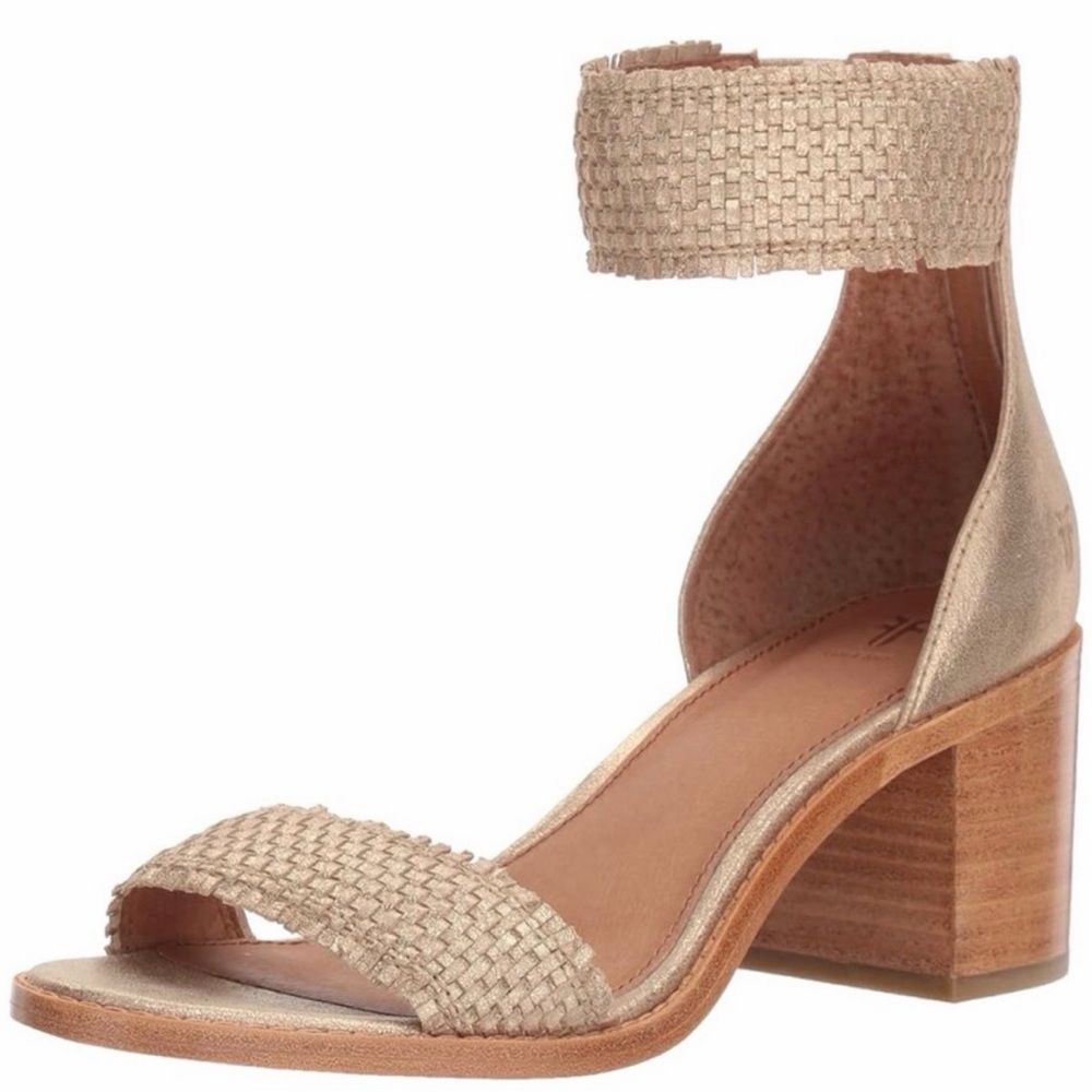 Frye Tan Woven Block Heel Sandals